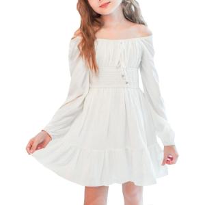 imageSimplee kids Girls Dresses Fall Long Sleeve Dress for Girl Tween Off Shoulder Smocked Dresses Size 415 YearsAwhite