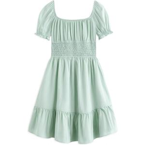 imageSimplee kids Girls Dresses Off The Shoulder Summer Tween Dress Smocked Ruffle Puff Sleeves Dresses for Girl Kids 415 YearsBpink With Bag