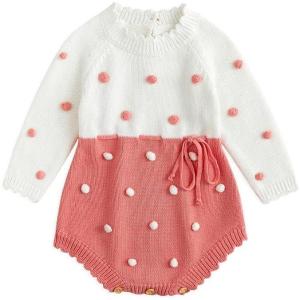 imageSimplee kids Baby Girls Rompers Long Sleeve Pompoms Infant Toddler Jumpsuit for Spring Fall WinterOcpink