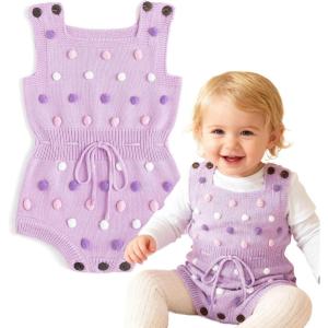 imageSimplee kids Baby Girl Knit Romper Fall Sleeveless Pompoms Rompers Newborn Little Girl Overall Jumpsuit OutfitsAaapurple