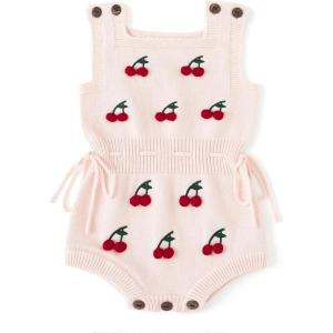 imageSimplee kids Baby Girl Knit Romper Fall Sleeveless Pompoms Rompers Newborn Little Girl Overall Jumpsuit OutfitsApink Cherry