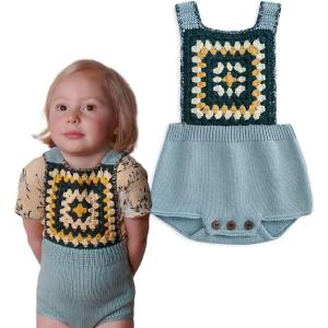 imageSimplee kids Baby Girl Knit Romper Fall Sleeveless Pompoms Rompers Newborn Little Girl Overall Jumpsuit OutfitsBba Blue