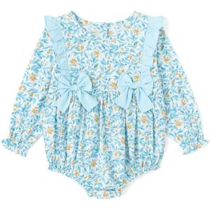 imageSimplee kids Baby Infant Girls Cotton Long Sleeve Summer Ruffle Romper 324 MonthsAbluefloral