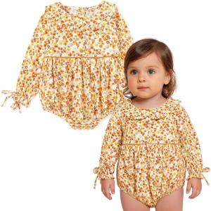 imageSimplee kids Baby Infant Girls Cotton Long Sleeve Summer Ruffle Romper 324 MonthsAorangefloral
