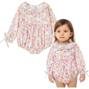 imageSimplee kids Baby Infant Girls Cotton Long Sleeve Summer Ruffle Romper 324 MonthsApinkfloral