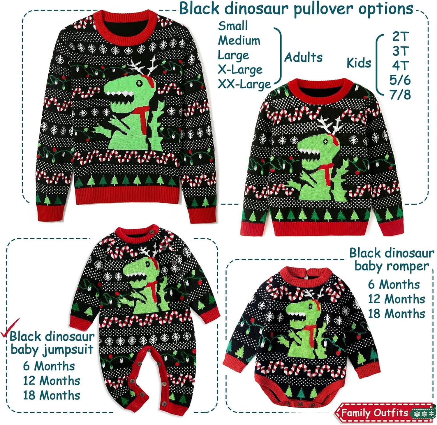 imageSimplee kids Ugly Christmas Sweater Family Matching Outfits for Holiday Party Knitted PulloverBlack Dinosaur Jumpsuit