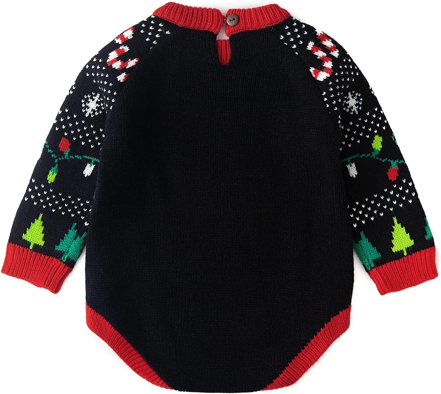 imageSimplee kids Ugly Christmas Sweater Family Matching Outfits for Holiday Party Knitted PulloverBlackdinosaur Romper