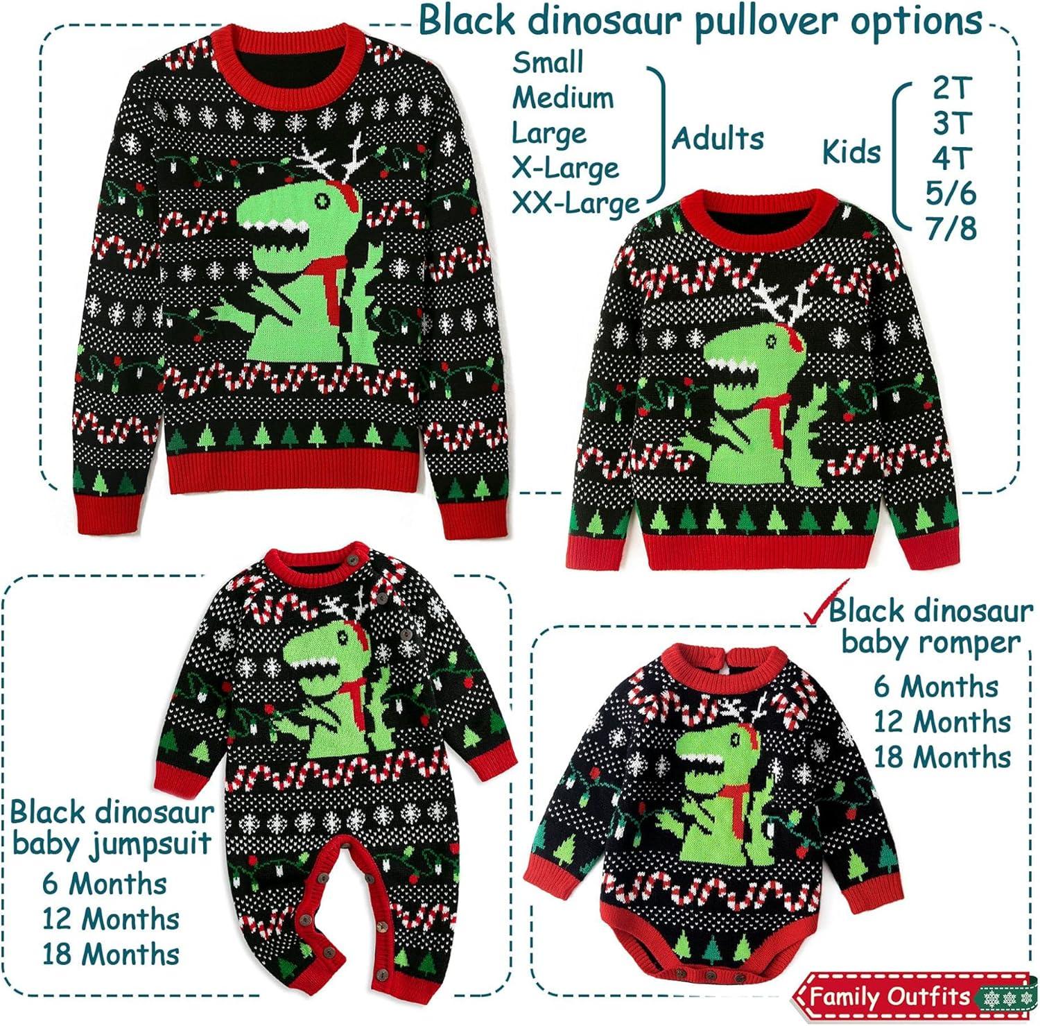 imageSimplee kids Ugly Christmas Sweater Family Matching Outfits for Holiday Party Knitted PulloverBlackdinosaur Romper