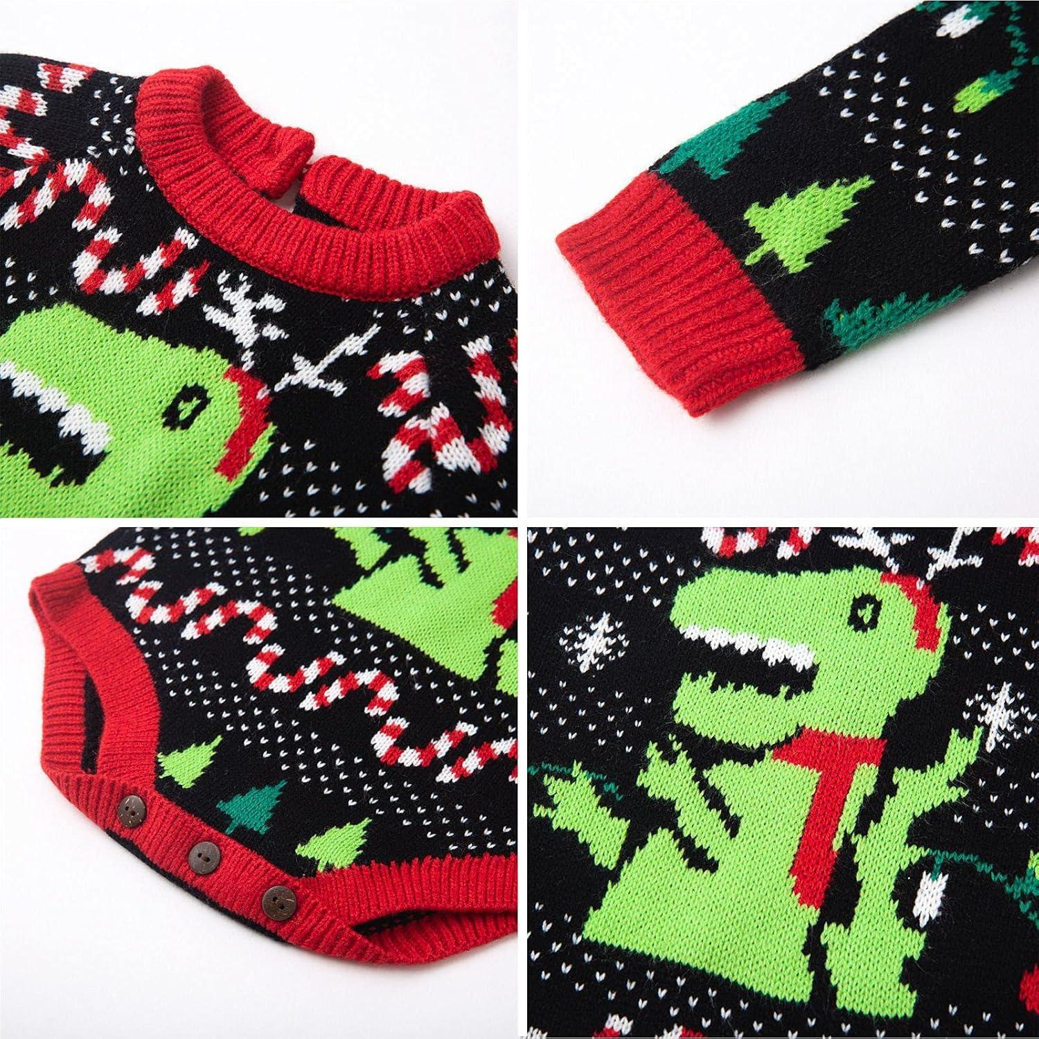 imageSimplee kids Ugly Christmas Sweater Family Matching Outfits for Holiday Party Knitted PulloverBlackdinosaur Romper