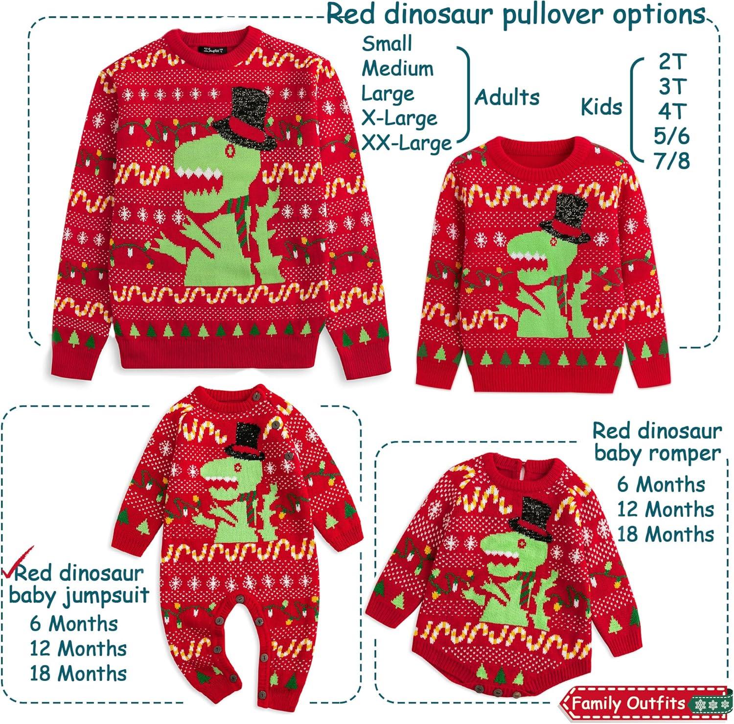 imageSimplee kids Ugly Christmas Sweater Family Matching Outfits for Holiday Party Knitted PulloverRed Dinosaur Jumpsuit
