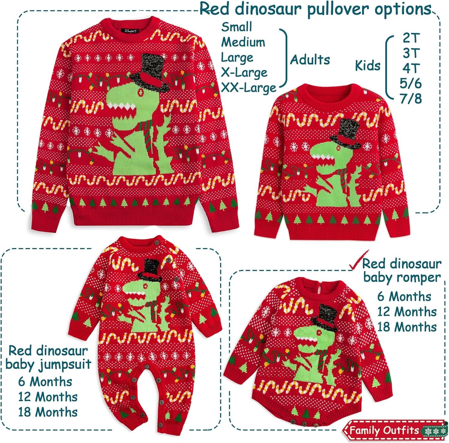 imageSimplee kids Ugly Christmas Sweater Family Matching Outfits for Holiday Party Knitted PulloverRed Dinosaur Romper