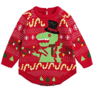 imageSimplee kids Ugly Christmas Sweater Family Matching Outfits for Holiday Party Knitted PulloverRed Dinosaur Romper