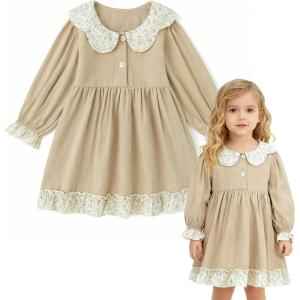 imageSimplee kids Baby Girls Peter Pan Collar Dress Long Sleeve Dress for Winter Autumn 12M6TKhaki