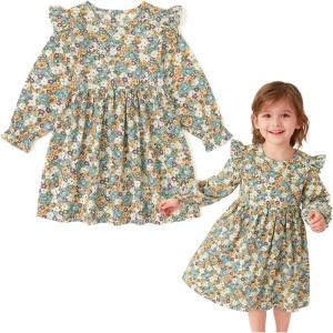 imageSimplee kids Baby Toddler Girls Casual Dress Toddler Smocking Dress Floral Print Sundress for Spring Summer 12M6TBdfloral Green