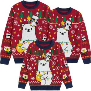 imageSimplee kids Ugly Christmas Sweater Family Matching Outfits for Women Men Party Sweaters Knitted PulloverPolar Bearred