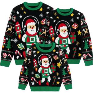 imageSimplee kids Ugly Christmas Sweater Family Matching Outfits for Women Men Party Sweaters Knitted PulloverSpace Santa Clausgreen