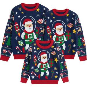 imageSimplee kids Ugly Christmas Sweater Family Matching Outfits for Women Men Party Sweaters Knitted PulloverSpace Santa Clausred