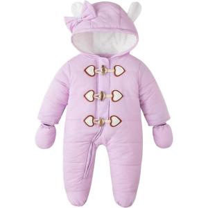 imageSimplee kids Baby Infant Boys Girls Snowsuit Winter Hooded Footed Warm Jumpsuit Outerwear with Gloves for 324 MonthsEpurple