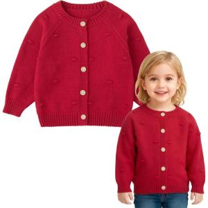 imageSimplee kids Baby Girl Knit Cardigan Sweater Cream Cotton Autumn CoatAred