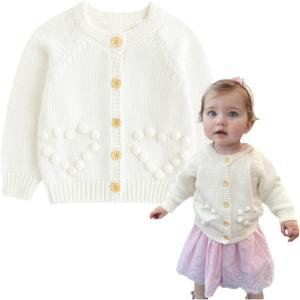 imageSimplee kids Baby Girl Knit Cardigan Sweater Cream Cotton Autumn CoatAwhite Heart