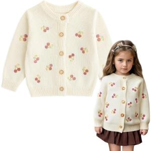 imageSimplee kids Baby Girl Knit Cardigan Sweater Cream Cotton Autumn CoatBawhite Heart