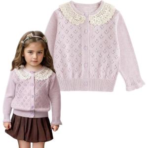 imageSimplee kids Baby Girl Knit Cardigan Sweater Cream Cotton Autumn CoatBpurple Heart
