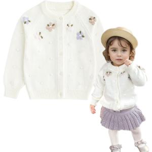 imageSimplee kids Baby Girl Knit Cardigan Sweater Cream Cotton Autumn CoatBwhite