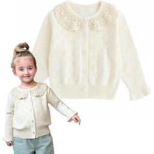 imageSimplee kids Baby Girl Knit Cardigan Sweater Cream Cotton Autumn CoatBwhite Heart