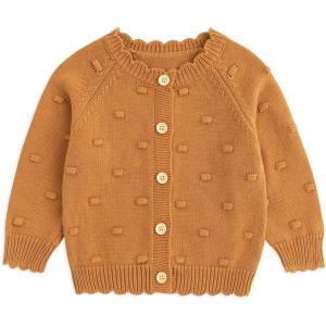 imageSimplee kids Baby Girl Knit Cardigan Sweater Cream Cotton Autumn CoatFcaramel With Hat