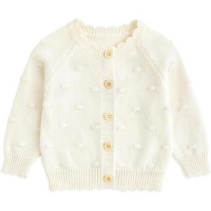 imageSimplee kids Baby Girl Knit Cardigan Sweater Cream Cotton Autumn CoatFcream With Hat
