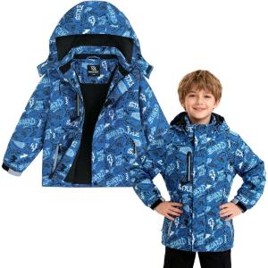 imageSimplee kids Boy Winter Coat Waterproof Ski Jacket Fleece Hooded Snow Warm Padded RaincoatsAgblue Skateboard