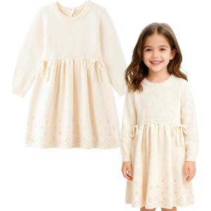 imageSimplee kids Toddler Dress Baby Girl Fall Dress Ribbed Knit Sweater Dress for 6M5TAbeige