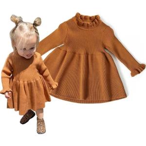 imageSimplee kids Toddler Dress Baby Girl Fall Dress Ribbed Knit Sweater Dress for 6M5TAbrown