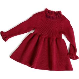 imageSimplee kids Toddler Dress Baby Girl Fall Dress Ribbed Knit Sweater Dress for 6M5TRed
