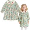 imageSimplee kids Baby Girls Smocked Dress Handmade Spring Fall Casual Dresses Floral Print Sundress Princess Dress for ToddlersFgreen Flower