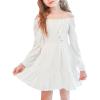 imageSimplee kids Girls Ruffle Tiered Smocked Puff Long Sleeve Dress WhiteAwhite
