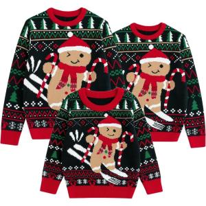 imageCuripeer Ugly Family Matching Christmas Sweaters Men Women Kids Knitted Pullover Outfits Party HolidayAgingerbread Manblack