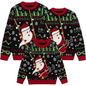 imageCuripeer Ugly Family Matching Christmas Sweaters Men Women Kids Knitted Pullover Outfits Party HolidayBsnowman Black