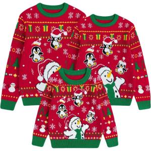 imageCuripeer Ugly Family Matching Christmas Sweaters Men Women Kids Knitted Pullover Outfits Party HolidayBsnowman Penguinred