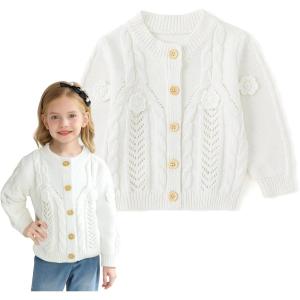 imageSimplee kids Baby Cardigan Cable Knit Toddler Cardigan Long Sleeve Fall Winter Open Front Knit SweatersC1off White