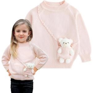 imageSimplee kids Baby Girl Knit Sweater with Bear in The Pocket Toddler Pullover Sweater Cute Fall Winter ClothesBpink Bear