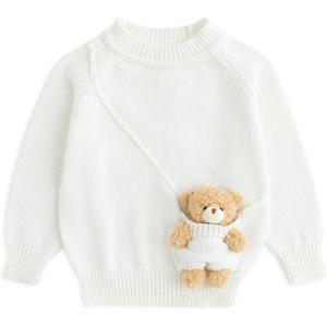 imageSimplee kids Baby Girl Knit Sweater with Bear in The Pocket Toddler Pullover Sweater Cute Fall Winter ClothesBwhite Bear
