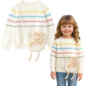 imageSimplee kids Baby Girl Knit Sweater with Bear in The Pocket Toddler Pullover Sweater Cute Fall Winter ClothesCrabbit Doll