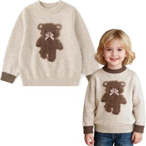 imageSimplee kids Baby Girl Knit Sweater with Bear in The Pocket Toddler Pullover Sweater Cute Fall Winter ClothesHbrown Bear