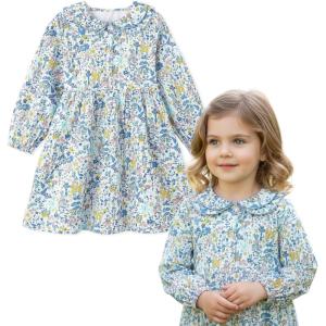 imageSimplee kids Baby Girls Smocked Dress Handmade Spring Fall Casual Dresses Floral Print Sundress Princess Dress for ToddlersA Bulefloral