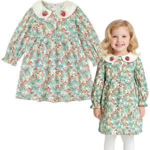 imageSimplee kids Baby Girls Smocked Dress Handmade Spring Fall Casual Dresses Floral Print Sundress Princess Dress for ToddlersFgreen Flower