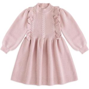 imageSimplee kids Baby Little Girls Long Sleeve Sweater Dress Knit Warm Sweater Outfit Dress for Toddler Girls 6M5TN1dark Pink