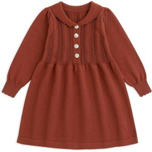 imageSimplee kids Baby Little Girls Long Sleeve Sweater Dress Knit Warm Sweater Outfit Dress for Toddler Girls 6M5TZcbrick Red