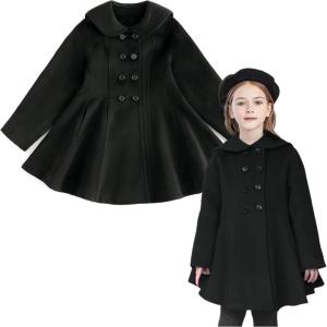 imageSimplee kids Girls Dress Coat Lapel Button Winter Jackets Coats Long Sleeve Outerwear with Pockets 414YearsBlack