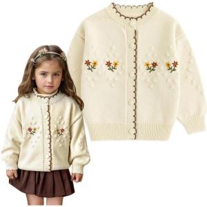 imageSimplee kids Toddler Sweater Little Girl Knitted Cardigan Flower Embroidery Coat for Spring and FallPbrick Red
